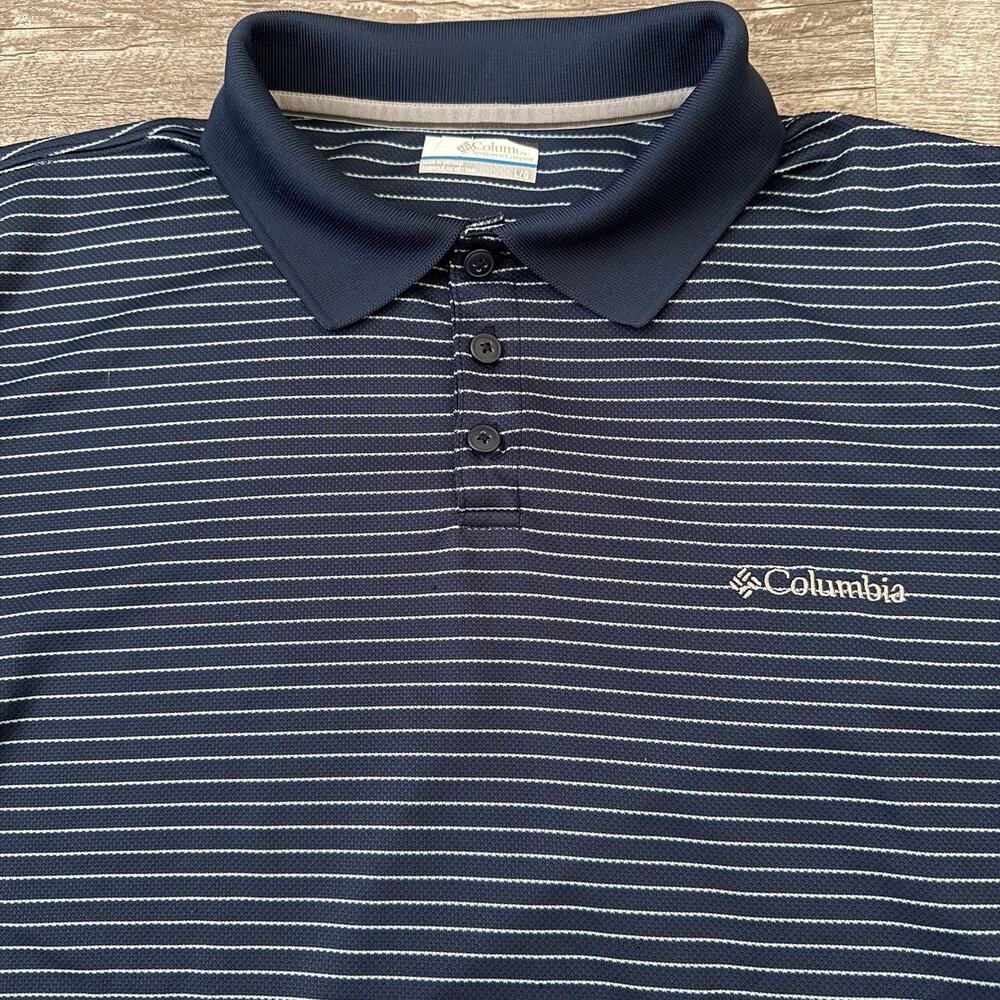 Columbia Shirt Mens Large Blue Striped Short Sleeve Pullover